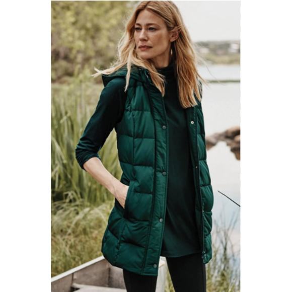 J. Jill Hooded Down Filled Puffer Vest Spruce Green Pockets Gorpcore Outdoors L - Picture 1 of 6